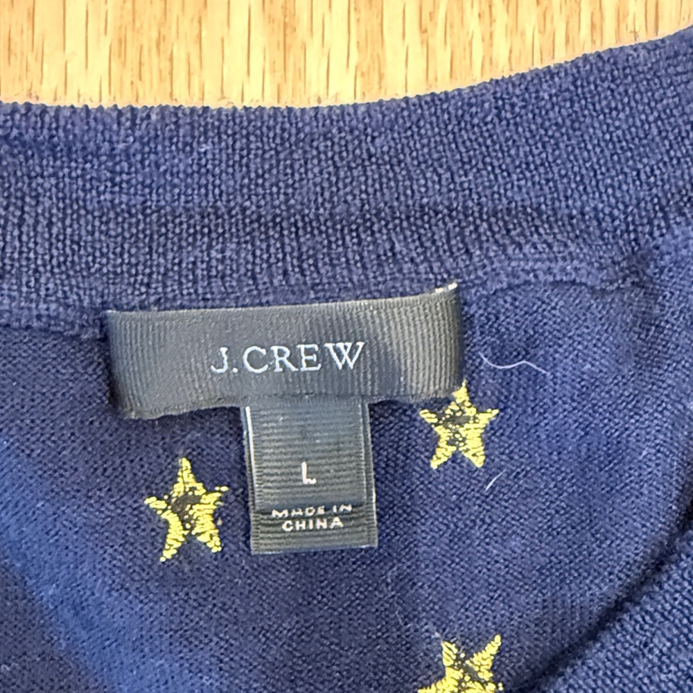J. Crew Navy Sweater with Embroidered Gold Stars - Picture 2 of 8